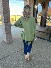 Load image into Gallery viewer, Olive Mock Neck Fringe Sweater