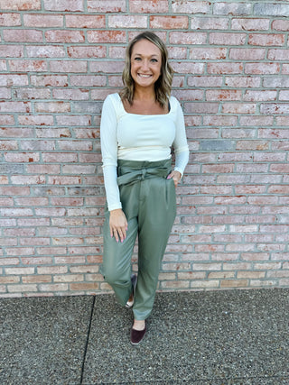 Olive Pleather Trouser
