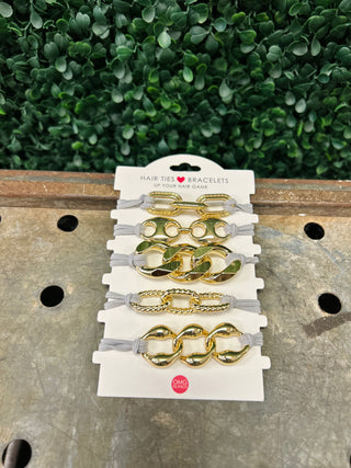 Bold Gold Hair Tie Bracelet Set