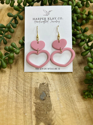 Double the Love Pink Heart Earrings