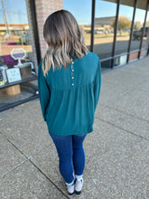 Load image into Gallery viewer, Evergreen Mock Neck Back Button Top