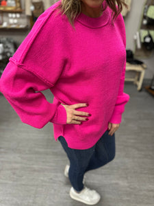 Neon Pink Solid Knit Sweater