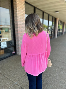 Pink Ribbed Babydoll Top