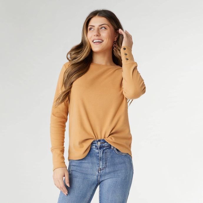 Camel Soft Knit Cuff Detail Top