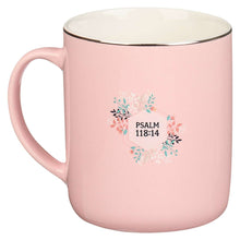 Load image into Gallery viewer, White/Pink Leaves The Lord is My Strength Mug