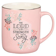 Load image into Gallery viewer, White/Pink Leaves The Lord is My Strength Mug