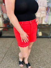 Load image into Gallery viewer, Fiesta Red Tummy Control Fray Hem Shorts
