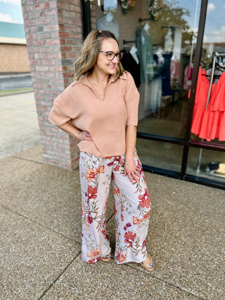 Caramel Drift Collared Short Sleeve Blouse