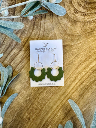 Speckled Olive Scalloped Earrings