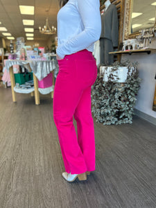 High Rise Hot Pink Raw Hem Straight Crop