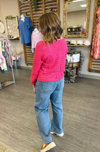 Scalloped Pointelle Top in Hot Pink