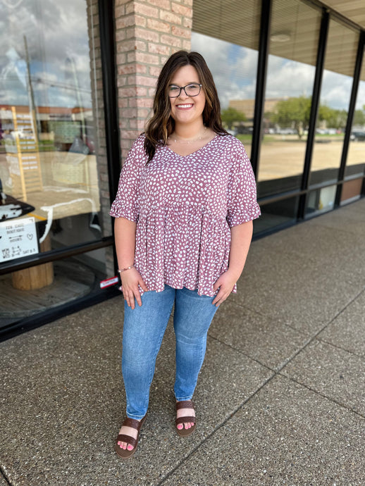 Mauve Printed Babydoll Top