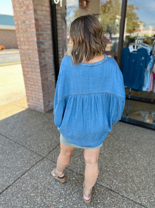 Autumn Stroll Chambray Dolman Blouse