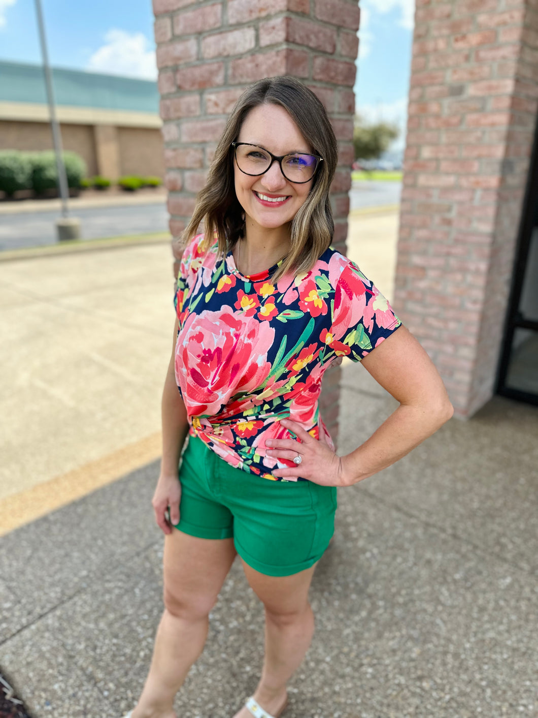 Navy With A Twist Floral Top