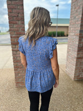 Load image into Gallery viewer, Cornflower Printed Ruffle Sleeve Top