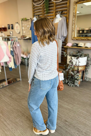 Scalloped Pointelle Top in Powder Blue