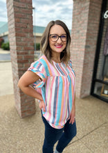 Load image into Gallery viewer, Colorful Striped Ruffle Sleeve Blouse