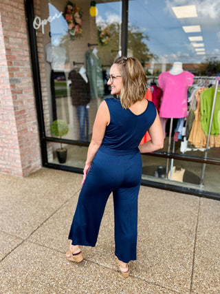Navy Dream Tie-Waist Jumpsuit