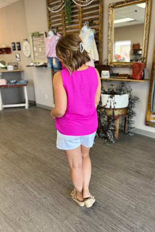Fuchsia Crush Split Neck Top