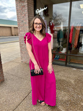 Load image into Gallery viewer, Magenta Ruffle Sleeve Jumpsuit