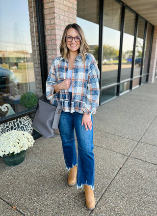 Rustic Charm Ruffle Plaid Top