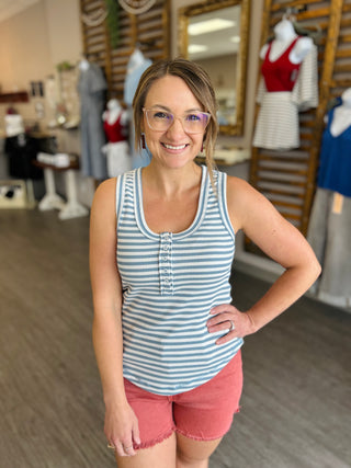 Blue Skies Striped Button Tank