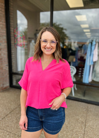 Elegance V Neck Blouse in Fuchsia
