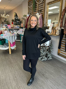 Black Cowl Neck Side Slit Tunic