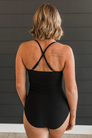 Black Vacation Everyday Ribbed One-Piece Swimsuit