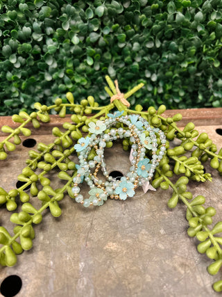 Crystal Beaded Flower Bracelet Set