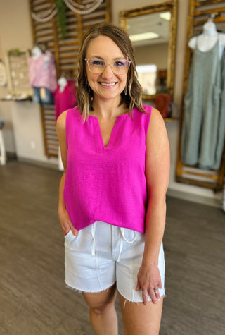 Fuchsia Crush Split Neck Top