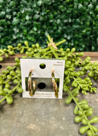 Rainbow Stone Gold Plated Hoops