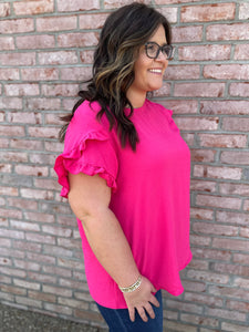 Bright Pink Ruffle Sleeve Top