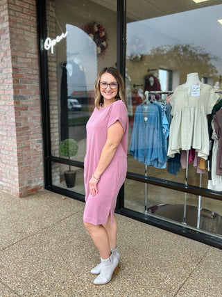 Blush Horizon Rolled Sleeve Dress