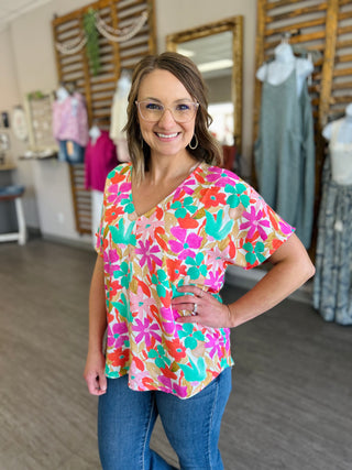 Painted Bloom V-Neck Top