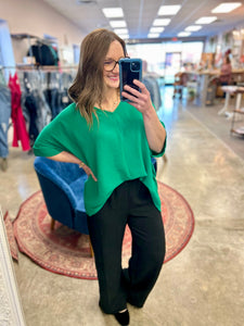 Must've Been Me Kelly Green V Neck Top