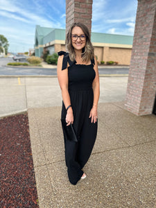 Black Shoulder Tie Jumpsuit