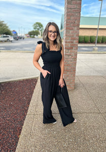 Black Shoulder Tie Jumpsuit