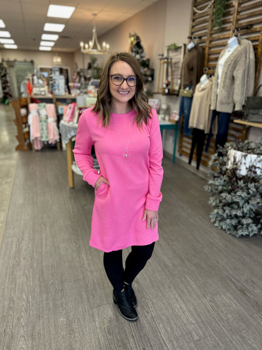 Hot Pink Textured Mini Dress