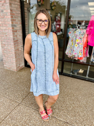 Chambray A Line Pocket Dress