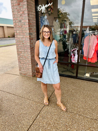 Chambray Summer Shift Mini Dress
