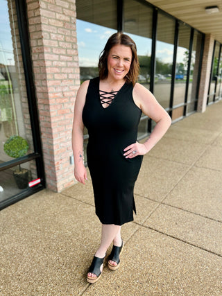 City Nights Black Crisscross Midi Dress