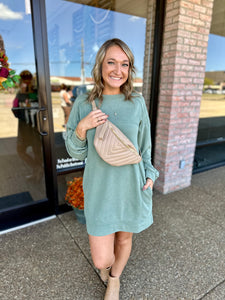 Washed Sage Sweatshirt Mini Dress