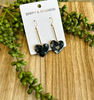 Mina Black Heart 18K Gold Plated Earrings