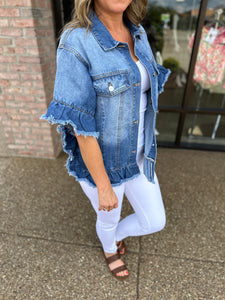 Ruffle Short Sleeve Denim Jacket