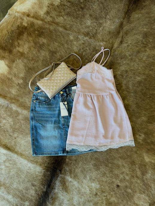 Dusty Blush Lace Tank Small