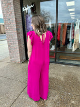 Load image into Gallery viewer, Magenta Ruffle Sleeve Jumpsuit