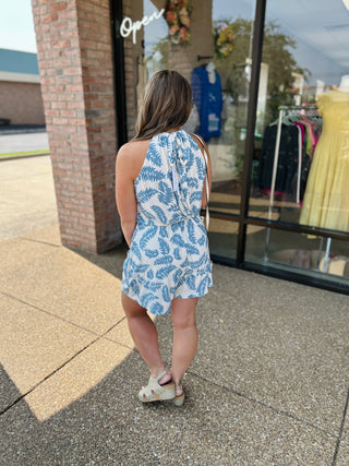 Blue Tide & Beige Halter Romper