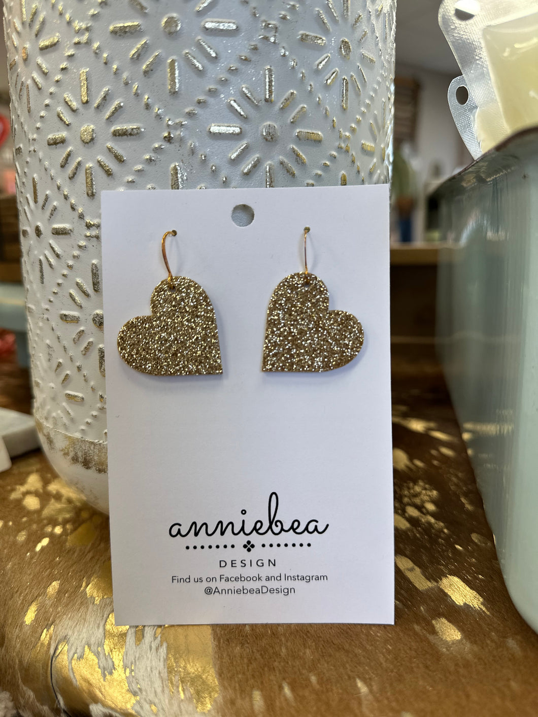 Gold Sparkle Heart Earrings