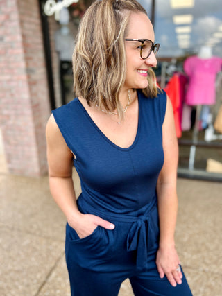 Navy Dream Tie-Waist Jumpsuit